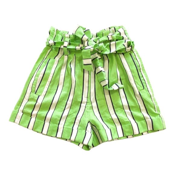NWT Topshop Green Stripe paper bag Shorts, size 2 - Picture 2 of 8